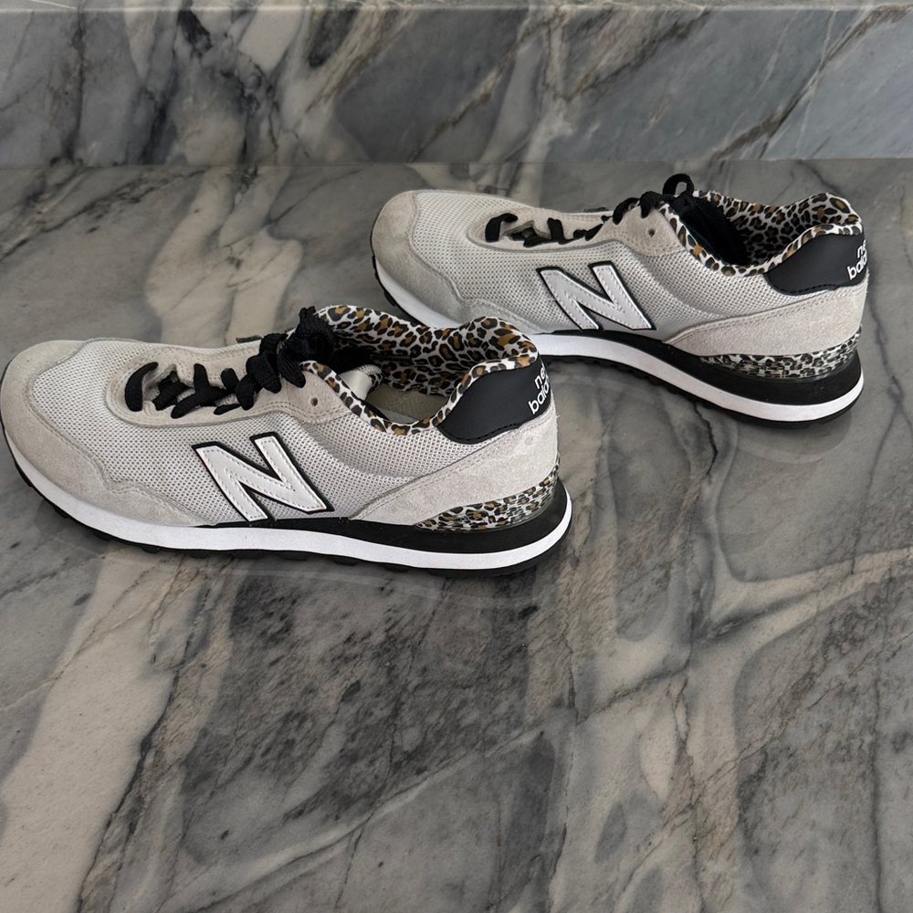 New Balance Women's Sneakers with Leopard Accents - Cream and Black